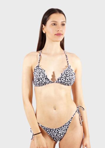 Γυναικείο σετ μαγιό bra τρίγωνο all print floral αποσπώμενη επένδυση bikini δετό. Καλύπτει B CUP ΜΑΥΡΟ
