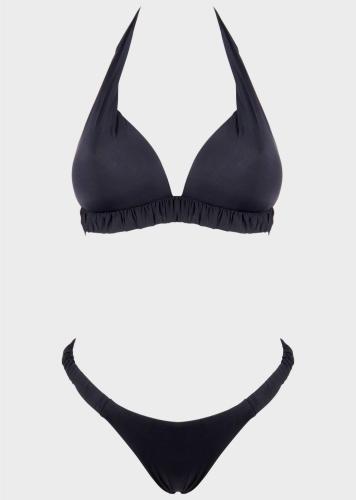 Γυναικείο set μαγιό μονόχρωμο bra ενισχυμένο bikini παρτό. Καλύπτει B cup. ΜΑΥΡΟ
