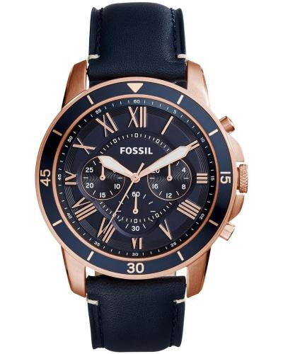 Fossil Grant Sport Chronograph - FS5237, Rose Gold case with Blue Leather Strap