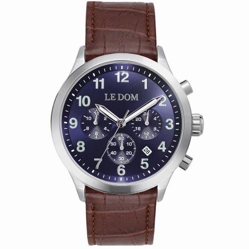 LE DOM Patrol - LD.1106-5, Silver case with Brown Leather Strap