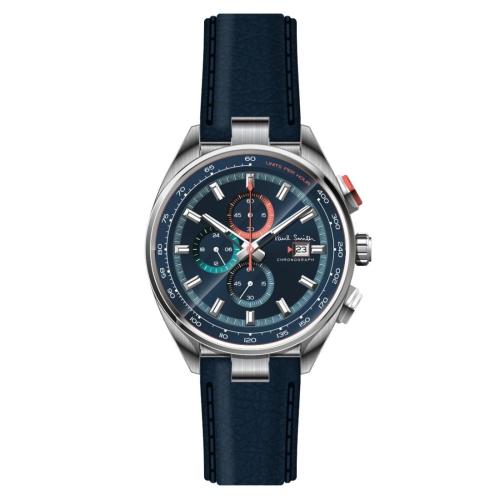 PAUL SMITH Chronograph - PS0110012, Silver case with Blue Leather Strap