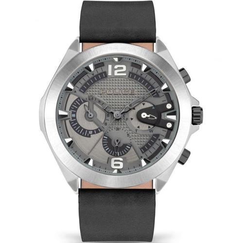 POLICE Zenith - PEWJF2108701, Silver case with Black Leather Strap