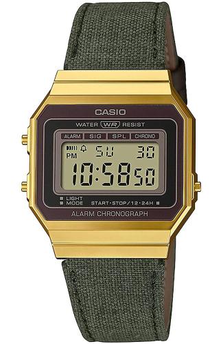 CASIO Collection Vintage - A-700WEGL-3AEF, Gold case with Green Fabric Strap