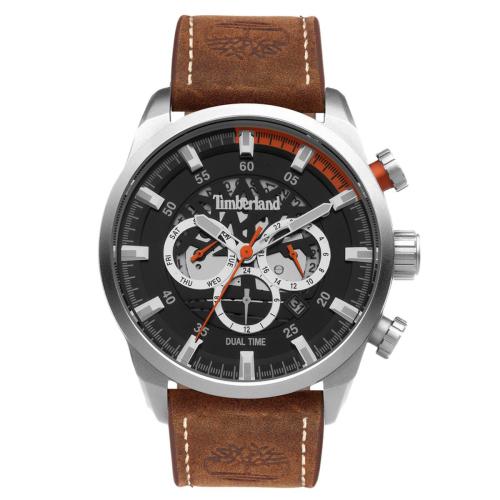 TIMBERLAND HENNIKER III DUAL TIME - TDWGF2100603, Silver case with Brown Leather Strap