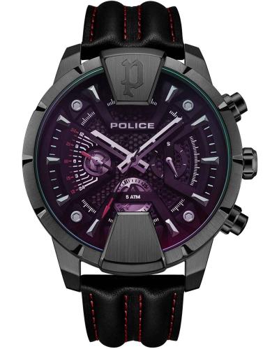 POLICE Huntley - PEWJF2203704, Black case with Black Leather Strap