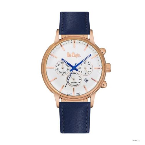 LEE COOPER Dual Time Men's - LC06429.439, Rose Gold case with Blue Leather Strap