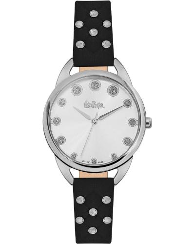 LEE COOPER Ladies Crystals - LC06388.331, Silver case with Black Leather Strap