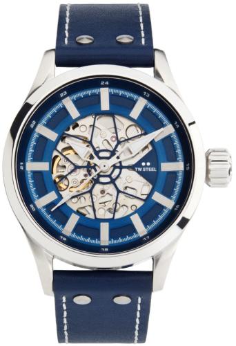 TW STEEL Volante Skeleton Automatic - VS132 Silver case with Blue Leather Strap
