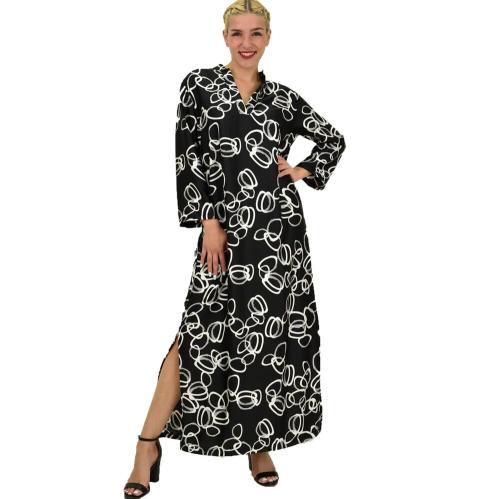 Γυναικείο φόρεμα σατέν με μάο γιακά Μαύρο 21023