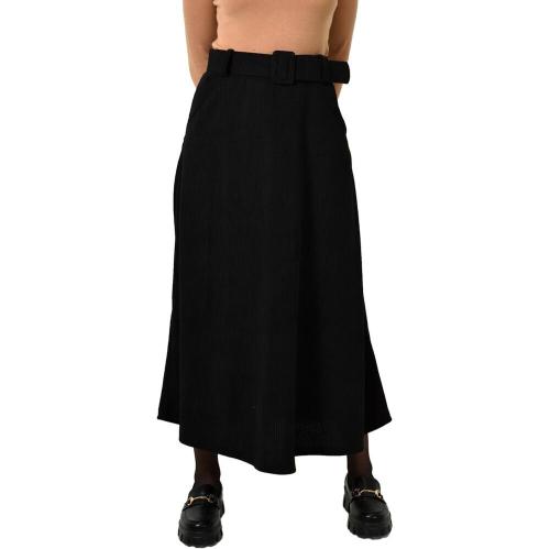 Γυναικεία φούστα κοτλέ με ζώνη Μαύρο 22583