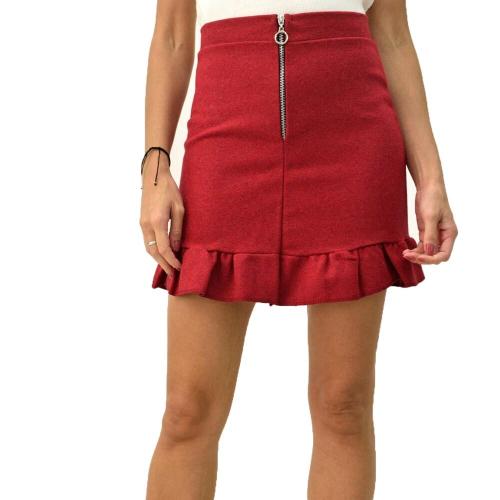 Γυναικεία φούστα πλεκτή με τελείωμα βολάν Κόκκινο 8442