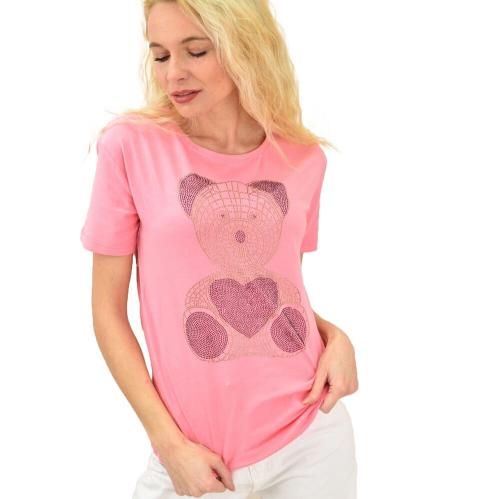 Γυναικείο T-shirt με στρας αρκουδάκι Ροζ 13891
