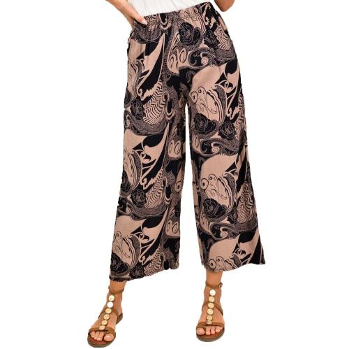 Γυναικεία παντελόνα τύπου λινό με σχέδια Σάπιο μήλο 10670