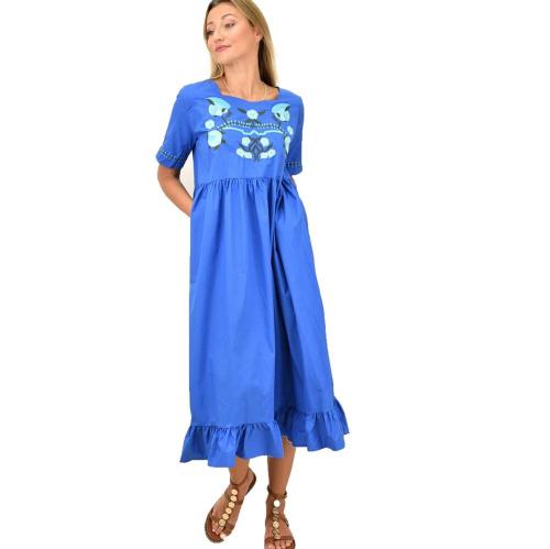 Γυναικείο φόρεμα με κέντημα Μπλε 10715