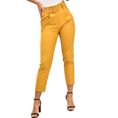 Γυναικείο παντελόνι με ζώνη Μουσταρδί 9876
