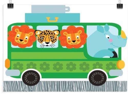 Πράσινο λεωφορείο με ζώα, Παιδικά, Πόστερ, 30 x 20 εκ.