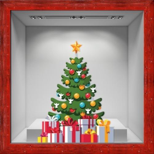 Χριστουγεννιάτικο Δέντρο με στολίδια, Χριστουγεννιάτικα, Αυτοκόλλητα βιτρίνας, 80 x 105 εκ.