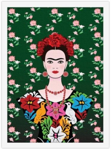 Frida Kahlo portrait, mexican woman with a traditional hairstyle, Frida Kahlo - Diego Rivera, Διάσημοι ζωγράφοι, 20 x 30 εκ.