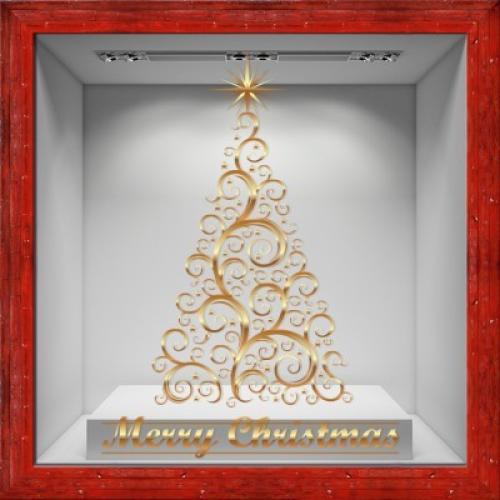 Golden Christmas Tree, Χριστουγεννιάτικα, Αυτοκόλλητα βιτρίνας, 100 x 138 εκ.