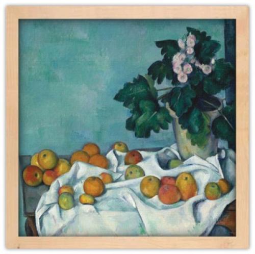 Νεκρή φύση με μήλα και με Primroses, Cezanne Paul, Διάσημοι ζωγράφοι, 40 x 40 εκ. Ύφασμα | Mediatex® Botticelli