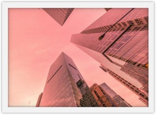 Ουρανοξύστες σε ροζ φόντο, Πόλεις - Ταξίδια, Πίνακες σε καμβά, 30 x 20 εκ.