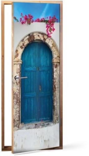 Γραφική Μπλέ Πόρτα, Σαντορίνη, Ελλάδα, Αυτοκόλλητα πόρτας, 60 x 170 εκ.