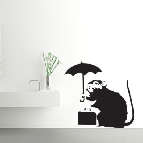Umbrella rat, Banksy, Αυτοκόλλητα τοίχου, 80 x 78 εκ.
