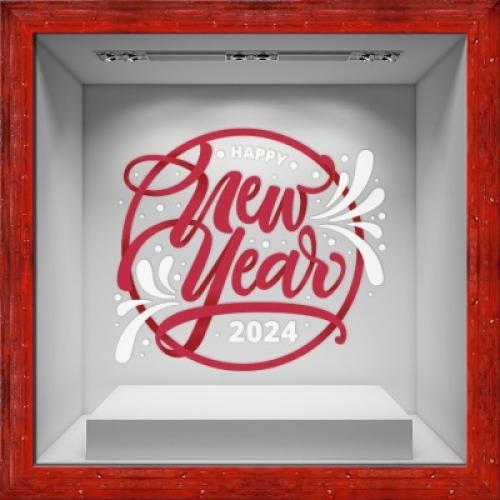 Happy New Year - 2024, Χριστουγεννιάτικα, Αυτοκόλλητα βιτρίνας, 90 x 81 εκ.