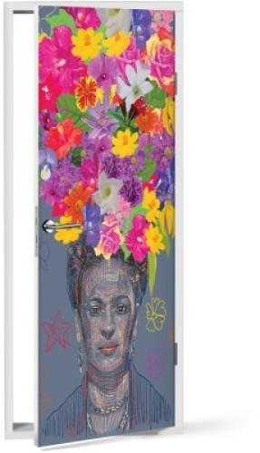 Drawing of Frida Kahlo's portrait with big colorful flower crown on the head, Frida Kahlo - Diego Rivera, Διάσημοι ζωγράφοι, 60 x 170 εκ.