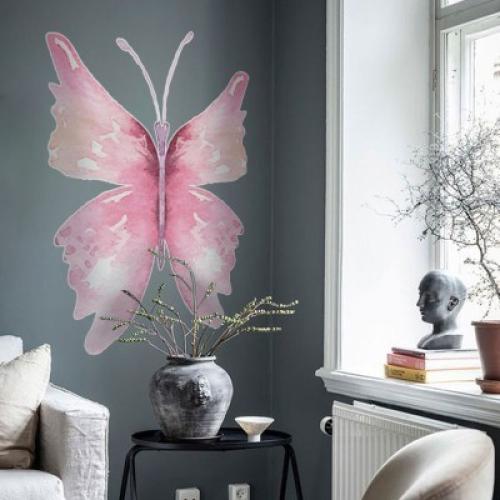Ροζ πεταλούδα, Ζώα, Αυτοκόλλητα τοίχου, 75 x 100 εκ.