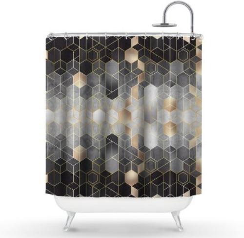 Σκουρόχρωμο μοτίβο με εξάγωνο, Line Art, Κουρτίνες μπάνιου, 150 x 180 εκ.