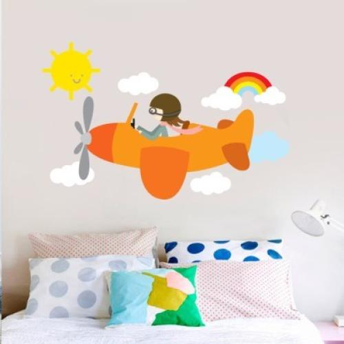 Αεροπλανάκι με ουράνιο τόξο, Παιδικά, Αυτοκόλλητα τοίχου, 70 x 44 εκ.