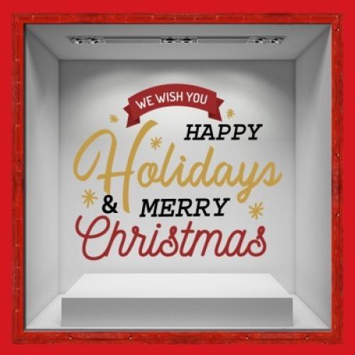 Happy Holidays red-gold-black, Χριστουγεννιάτικα, Αυτοκόλλητα βιτρίνας, 50 x 42 εκ.