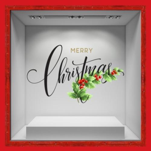 Merry Christmas & gki, Χριστουγεννιάτικα, Αυτοκόλλητα βιτρίνας, 80 x 48 εκ.