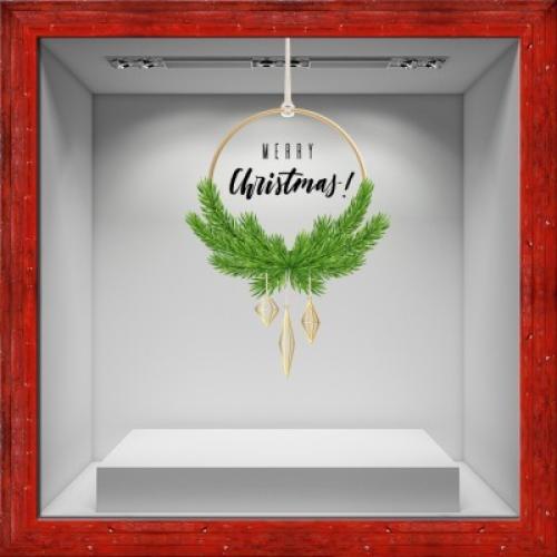 Merry Christmas! gold-green, Χριστουγεννιάτικα, Αυτοκόλλητα βιτρίνας, 50 x 83 εκ.