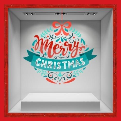 Merry X-Mas blue-red, Χριστουγεννιάτικα, Αυτοκόλλητα βιτρίνας, 50 x 50 εκ.