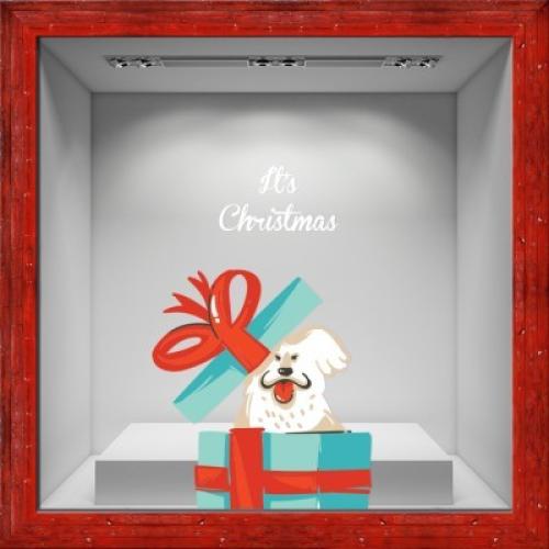 Dog Merry Christmas, Χριστουγεννιάτικα, Αυτοκόλλητα βιτρίνας, 60 x 93 εκ.