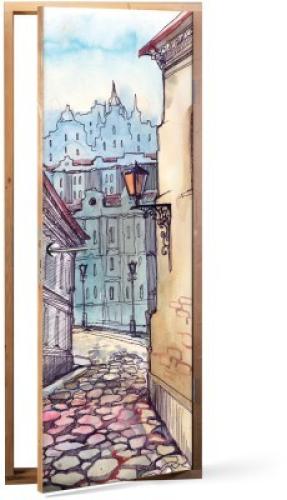 Δρομάκι πόλης, Ζωγραφική, Αυτοκόλλητα πόρτας, 60 x 170 εκ.