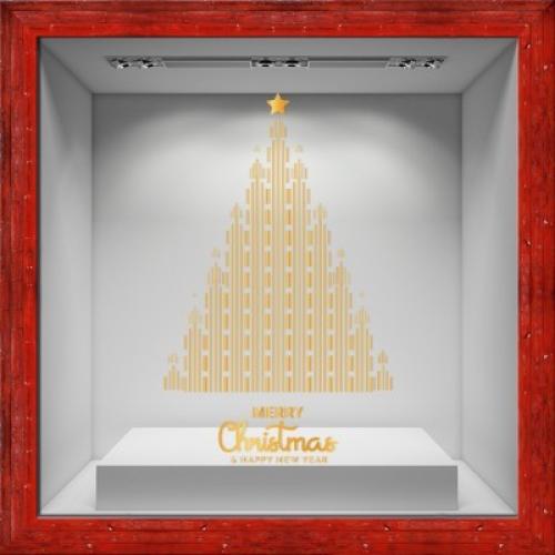 Gold Christmas Tree, Χριστουγεννιάτικα, Αυτοκόλλητα βιτρίνας, 75 x 125 εκ.