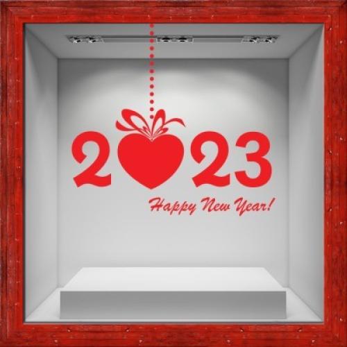 Happy New Year 2023 Heart, Χριστουγεννιάτικα, Αυτοκόλλητα βιτρίνας, 117 x 107 εκ.