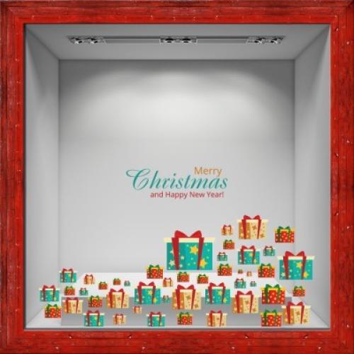 Merry Christmas -Δώρα, Χριστουγεννιάτικα, Αυτοκόλλητα βιτρίνας, 80 x 46 εκ.