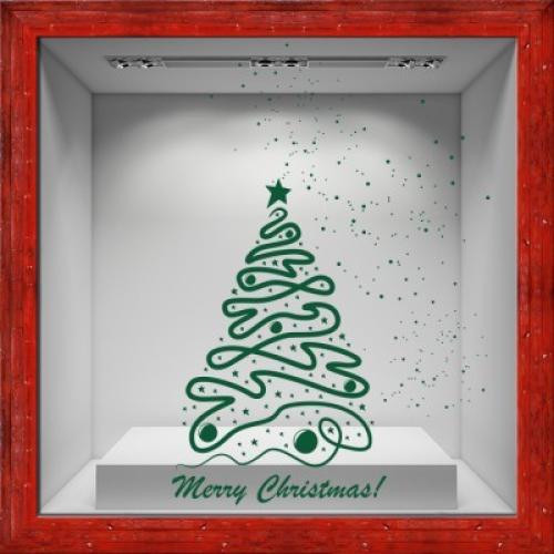 Merry Christmas Tree με γραμμές, Χριστουγεννιάτικα, Αυτοκόλλητα βιτρίνας, 76 x 120 εκ.