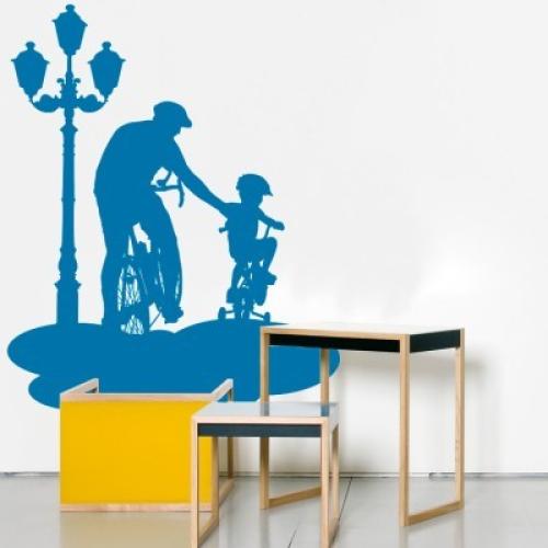 Ποδηλασία πατέρα με παιδί, Παιδικά, Αυτοκόλλητα τοίχου, 50 x 62 εκ.