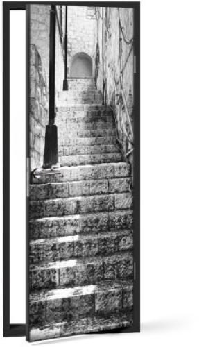Ασπρόμαυρη Εικόνα με Σκάλες, Πόλεις - Ταξίδια, Αυτοκόλλητα πόρτας, 60 x 170 εκ.
