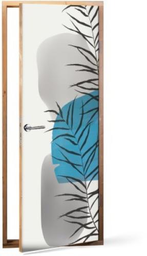 Φύλλο ελιάς σε μπλε και γκρι φόντο, Line Art, Αυτοκόλλητα πόρτας, 60 x 170 εκ.