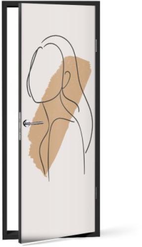 Γραμμική τέχνη με κοπέλα, Line Art, Αυτοκόλλητα πόρτας, 60 x 170 εκ.