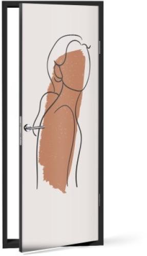 Γραμμικό σχέδιο κοπέλας, Line Art, Αυτοκόλλητα πόρτας, 60 x 170 εκ.