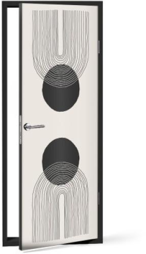 Καμπυλωτές γραμμές και μαύροι κύκλοι, Line Art, Αυτοκόλλητα πόρτας, 60 x 170 εκ.