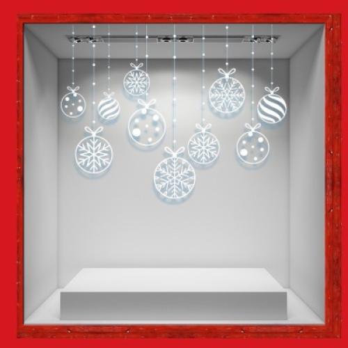 White Christmas Balls, Χριστουγεννιάτικα, Αυτοκόλλητα βιτρίνας, 80 x 62 εκ.