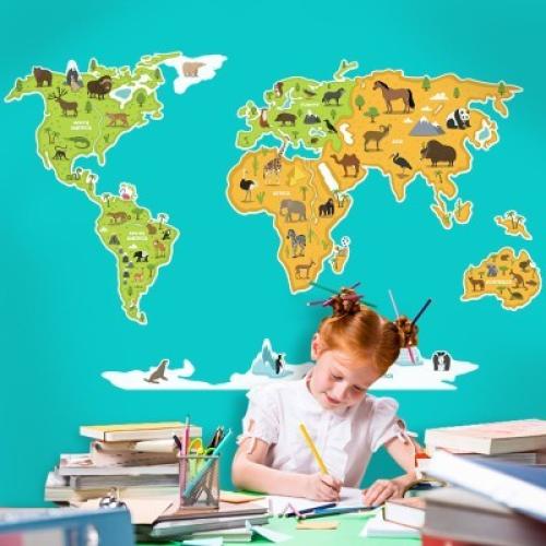 Χάρτης του κόσμου, Παιδικά, Αυτοκόλλητα τοίχου, 100 x 62 εκ.
